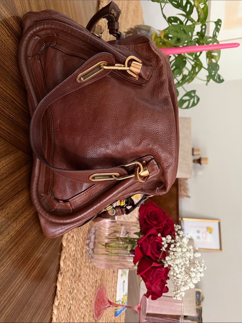 Chloé Brown Leather Shoulder Bag with Gold Hardware